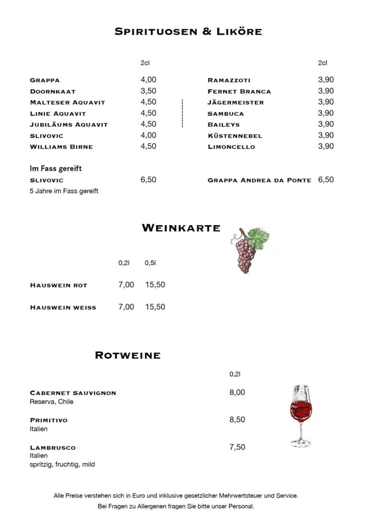 Getränkekarte Topi Restaurant