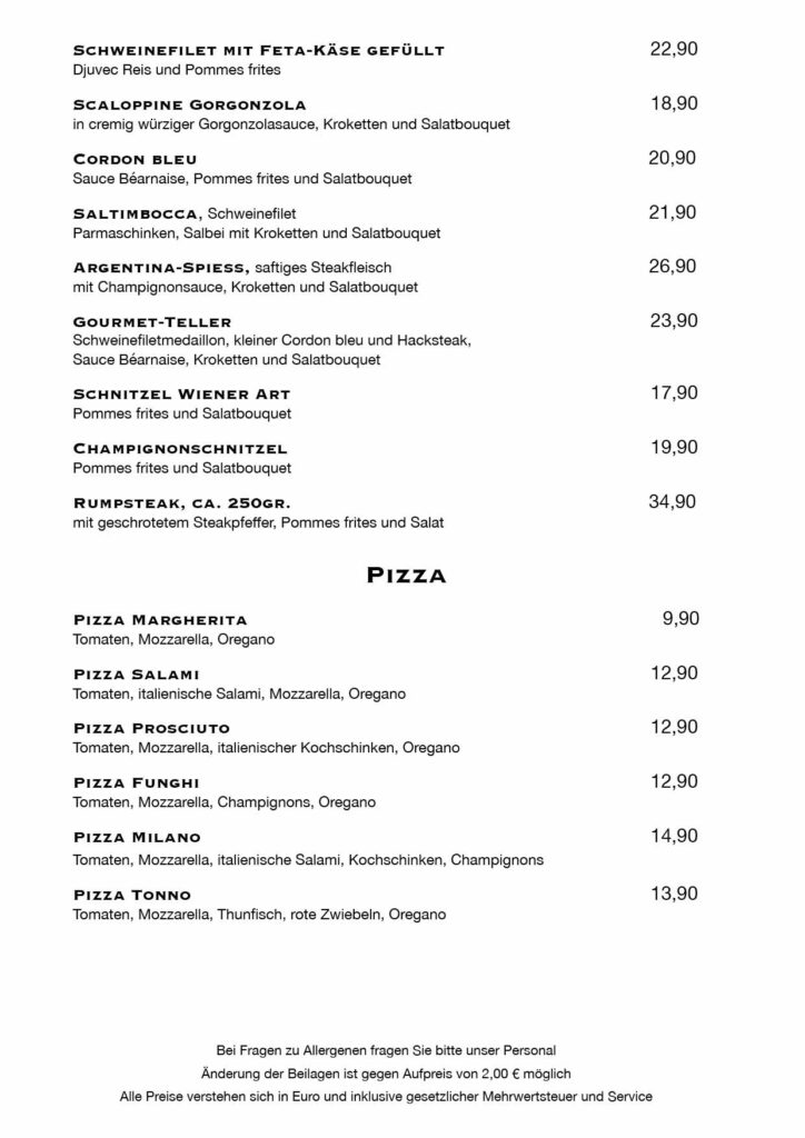 Speisekarte Topi Restaurant