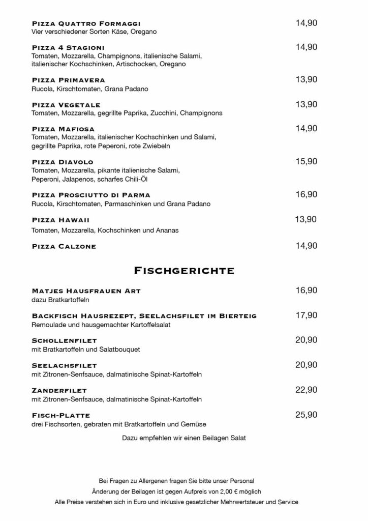 Speisekarte Topi Restaurant