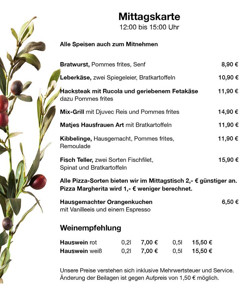 Mittagskarte Topi Restaurant